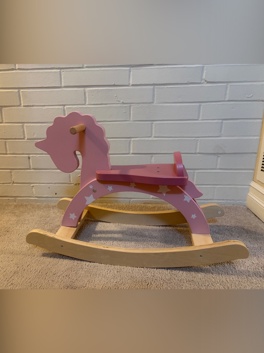 Pink Star Wooden Rocking Horse for Kids